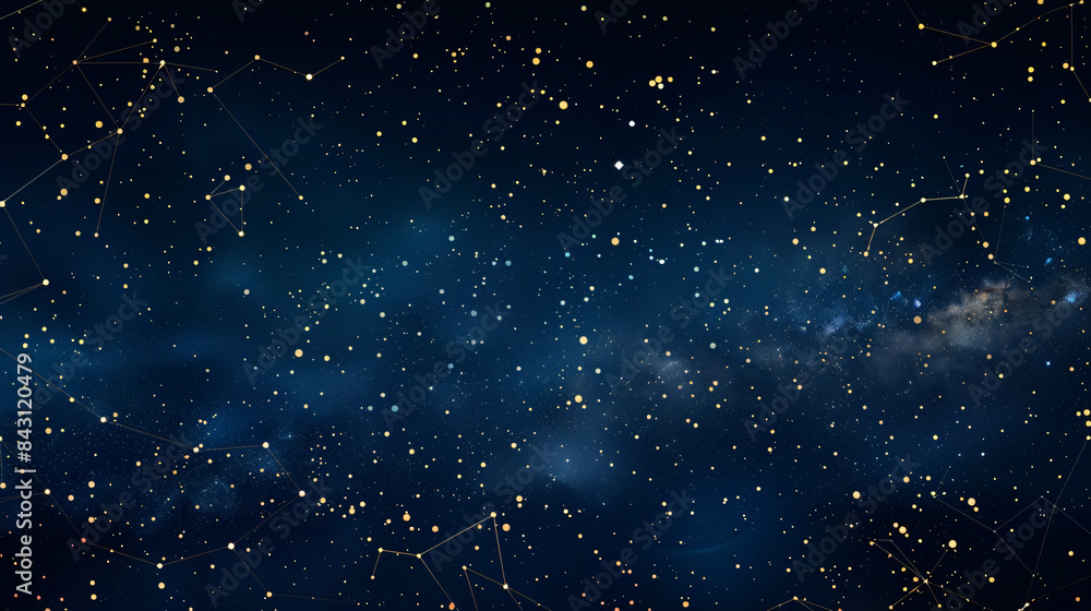 Obraz premium Digital illustration of a dark blue starry sky with visible constellations and a hint of the milky way