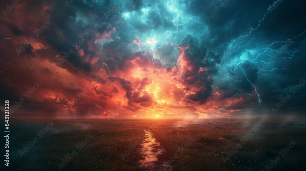 abstract interpretation of a stormy sky over a field with dramatic clouds and lightning abstract interpretation of a stormy sky over a field with dramatic clouds and lightning