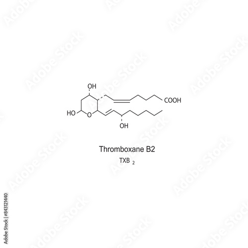 Thromboxane B2 skeletal structure diagram.Prostanoid compound molecule scientific illustration on white background.