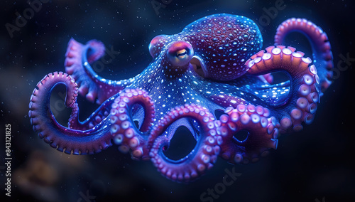 Closeup of purple octopus. Created with Ai