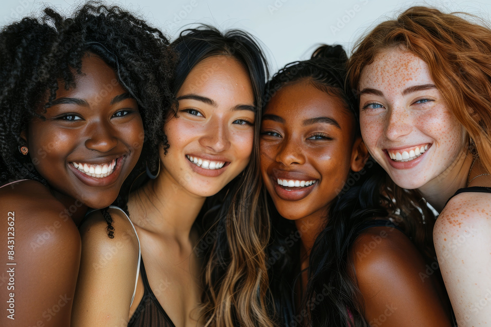 Fototapeta premium A group of women with different hair colors and styles are smiling