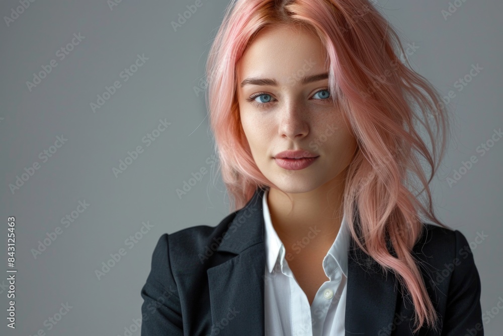 A woman with vibrant pink hair posing for the camera A woman with vibrant pink hair posing for the camera