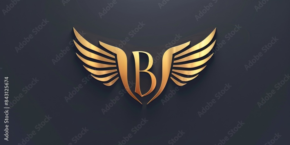 A golden letter B with outstretched wings on a dark background, suitable for use in designs related to luxury, elegance, and spirituality A golden letter B with outstretched wings on a dark background, suitable for use in designs related to luxury, elegance, and spirituality