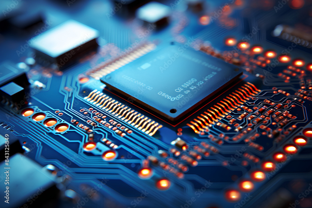 Close up of an electronic circuit board, Soft Focus Close up of an electronic circuit board, Soft Focus