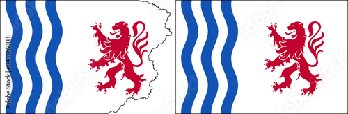 Nouvelle-Aquitaine flags vector. Standard flag and with torn edges