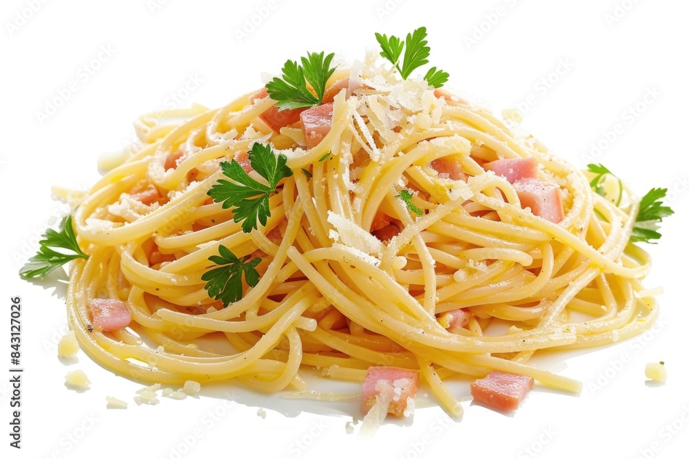 Fresh pasta served with diced ham and parsley, great for lunch or dinner Fresh pasta served with diced ham and parsley, great for lunch or dinner