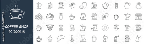 Coffee Shop Icon Set. 40 Unique Line Art Vectors for Cafes and Coffee Lovers.