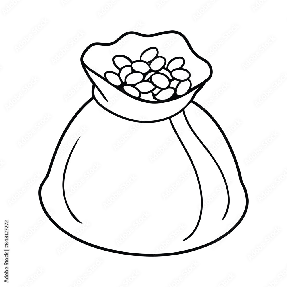 Vector illustration of a sack filled with coffee beans, black outline Vector illustration of a sack filled with coffee beans, black outline