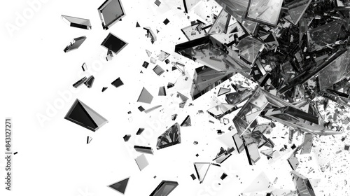 A close-up view of a shattered glass with cracks and fragments