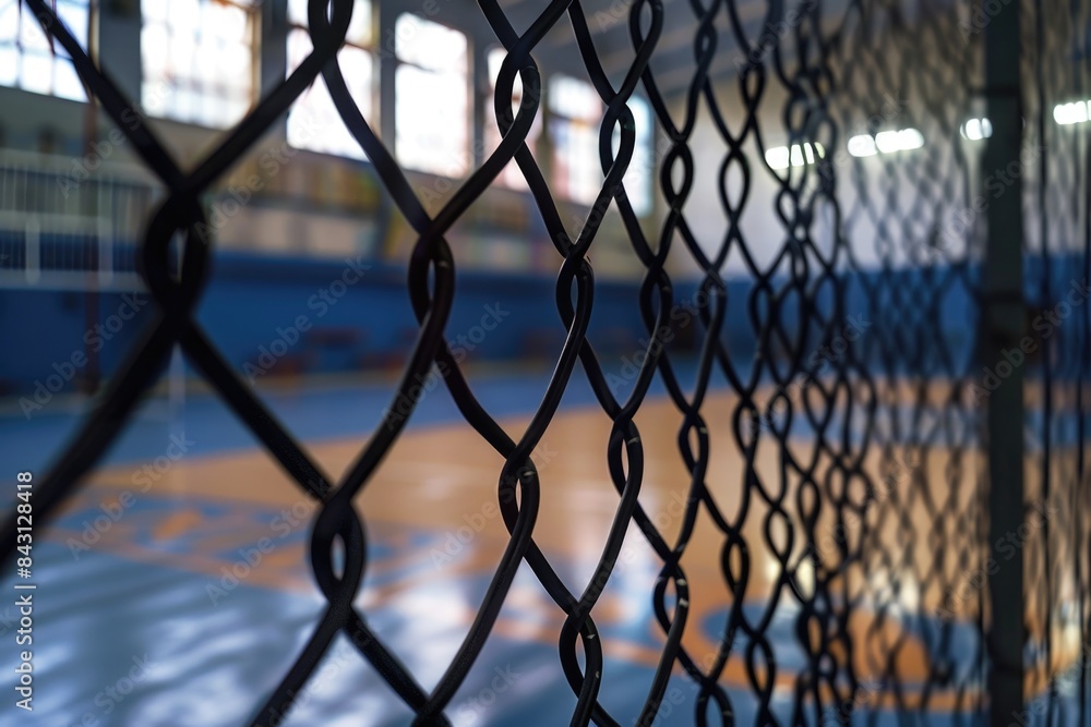 Fototapeta premium A basketball court surrounded by a chain link fence