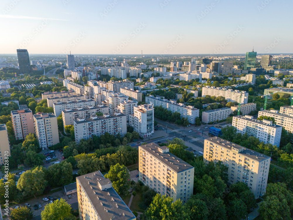 Fototapeta premium Warszawa, panorama miasta o zachodzie słońca