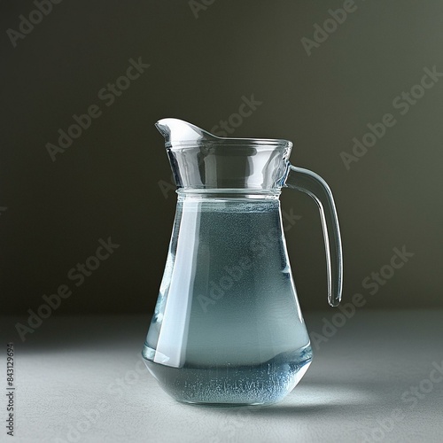 Clear glass pitcher jug of refreshing ice water photo