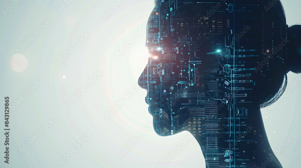 Integrating human profile with digital circuitry: illustrating ai and technology concepts Integrating human profile with digital circuitry: illustrating ai and technology concepts