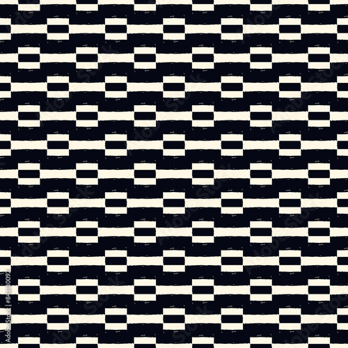 Ethnic motif handdrawn print. Paint brush strokes geometric seamless pattern. Freehand indigenous style background. Folk, tribal ornament. Artistic hand drawn geo design. Abstract vector wallpaper