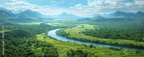 Winding River Through Verdant Valley With Towering Mountains in the Distance