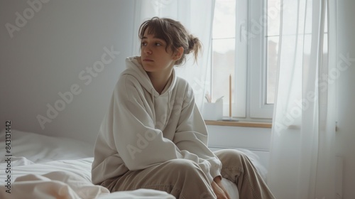 Wallpaper Mural Sad, depressed young girl sitting alone in a sunlit room. Torontodigital.ca