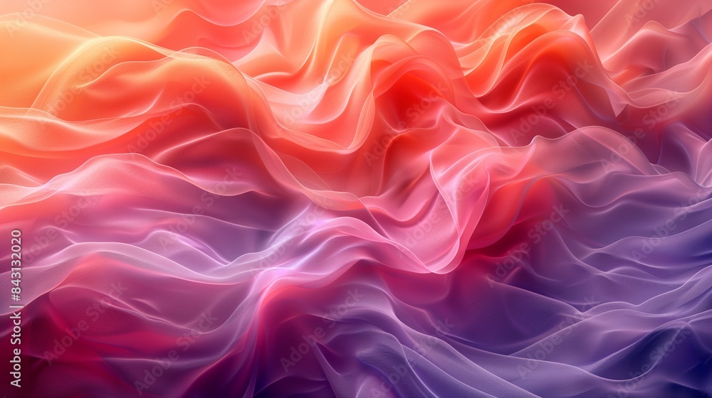 Delicate fabric in the form of many waves in orange-violet colors. Rhythmic waves. Delicate fabric in the form of many waves in orange-violet colors. Rhythmic waves.