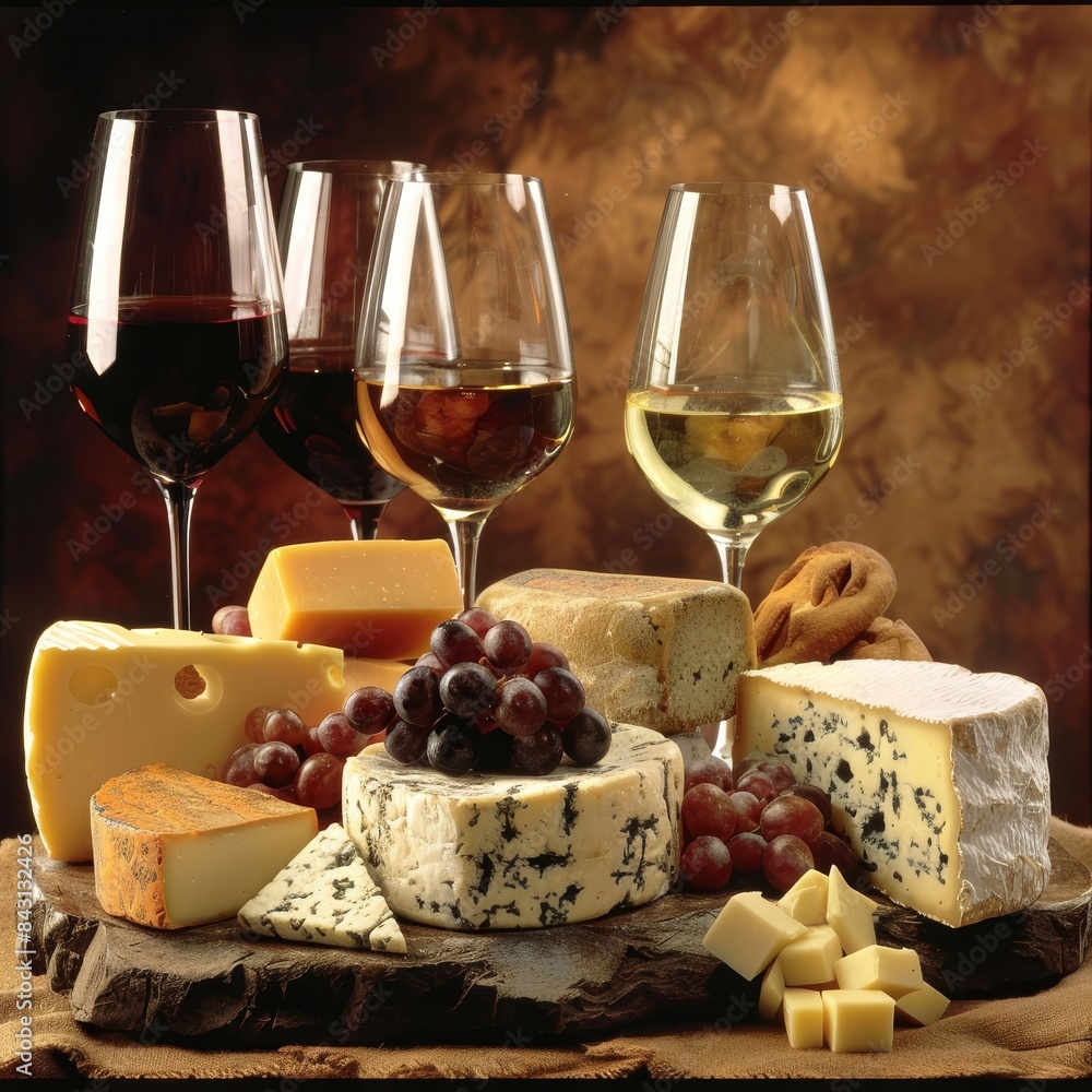 Red and White Wine Served With Cheese and Grapes
Red and White Wine Served With Cheese and Grapes