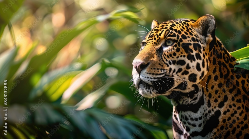 Female Jaguar in adulthood gazing in a different direction from the camera Female Jaguar in adulthood gazing in a different direction from the camera