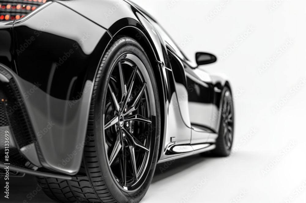 Back view of a black car isolated on a white background