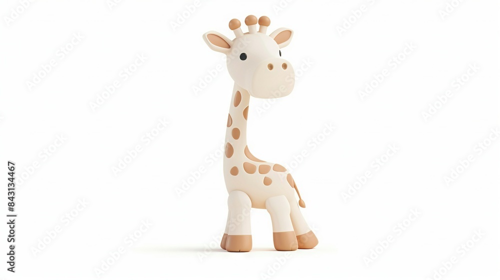 Obraz premium A high-resolution image of a toy giraffe on a white backdrop with a subtle shadow to create depth and dimension