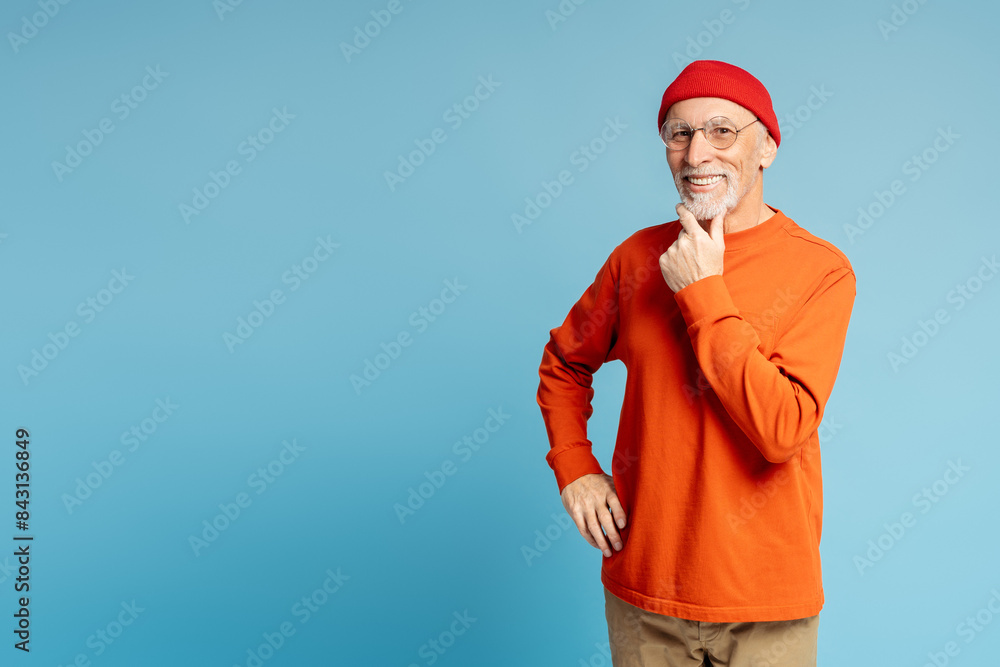 Smiling pensive senior man wearing casual clothes thinking, planning project isolated Smiling pensive senior man wearing casual clothes thinking, planning project isolated