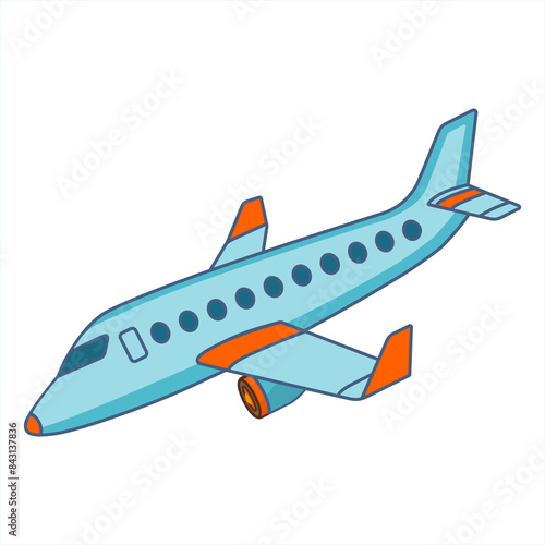 Wallpaper Mural Airplane light blue color with yellow tips. Plane in cartoon design. Passenger plane flying in the sky side view. travel concept. Toy plane graphic. Flat style  illustration.	 Torontodigital.ca