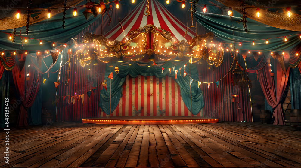 Obraz premium Escenario vacío de circo con luces y decoraciones