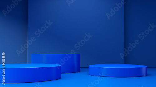 Sets Composition of steps realistic Minimal background. simple podium  Cobalt blue color background environment with copy space for product presentation. 3d rendering illustration.