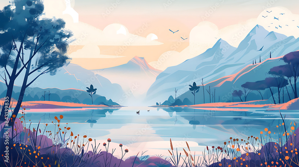 Fototapeta flat landscape illustration