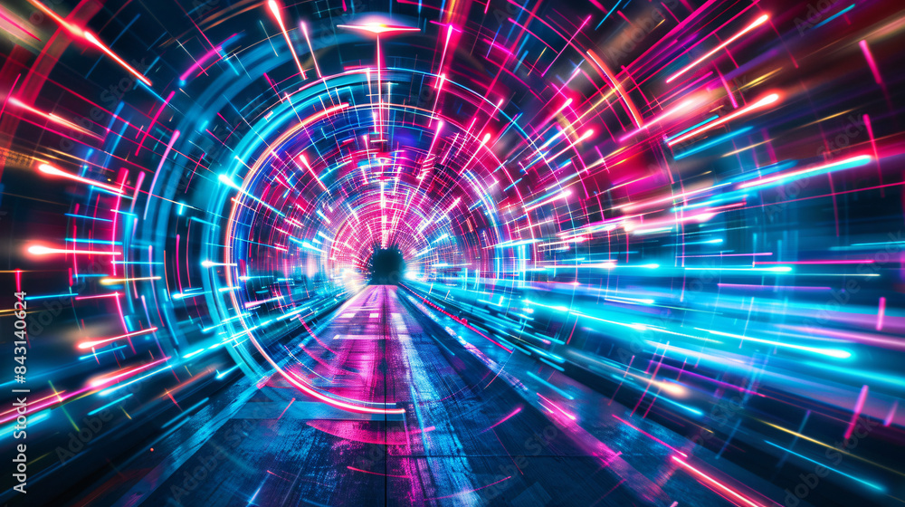 Futuristic tunnel illuminated with vivid blue and pink beams of light Futuristic tunnel illuminated with vivid blue and pink beams of light