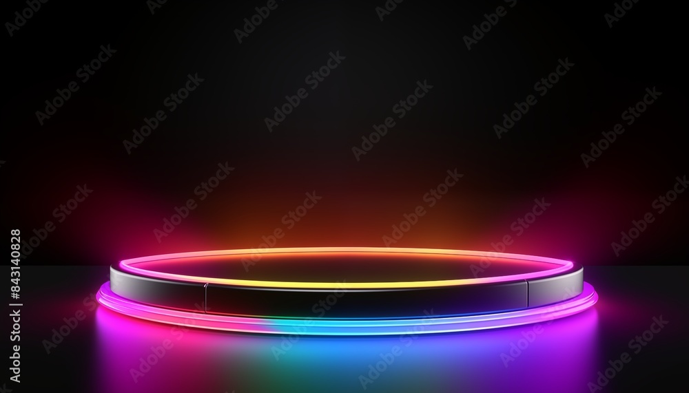 neon spotlight podium in dark neon spotlight podium in dark