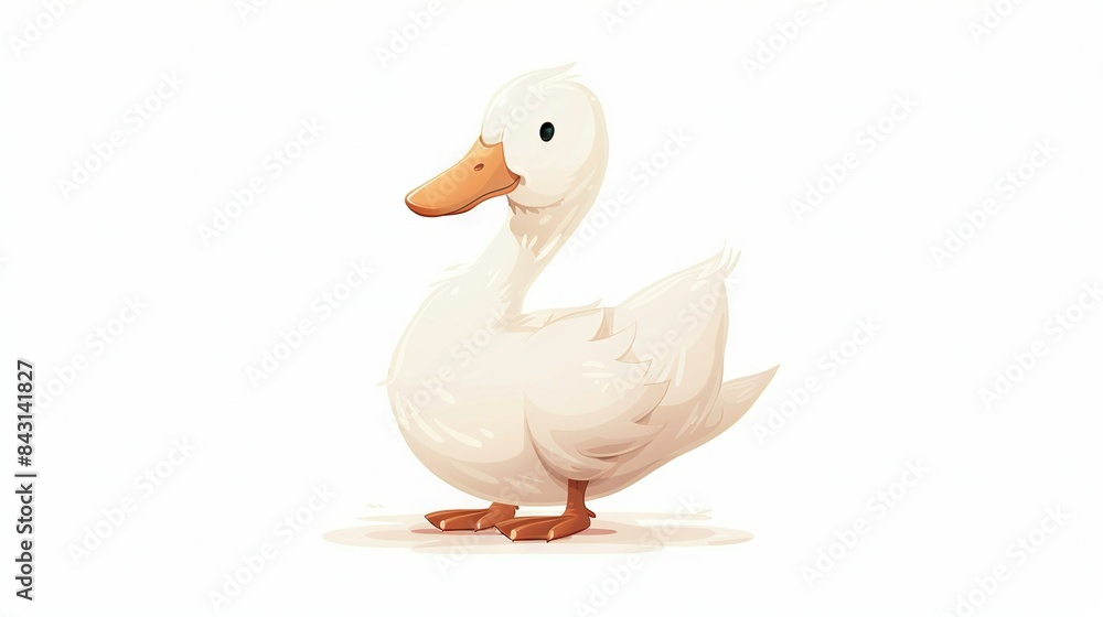 A white duck stands on the ground, looking at the camera with a sad expression Its orange beak is prominent in the photo A white duck stands on the ground, looking at the camera with a sad expression Its orange beak is prominent in the photo
