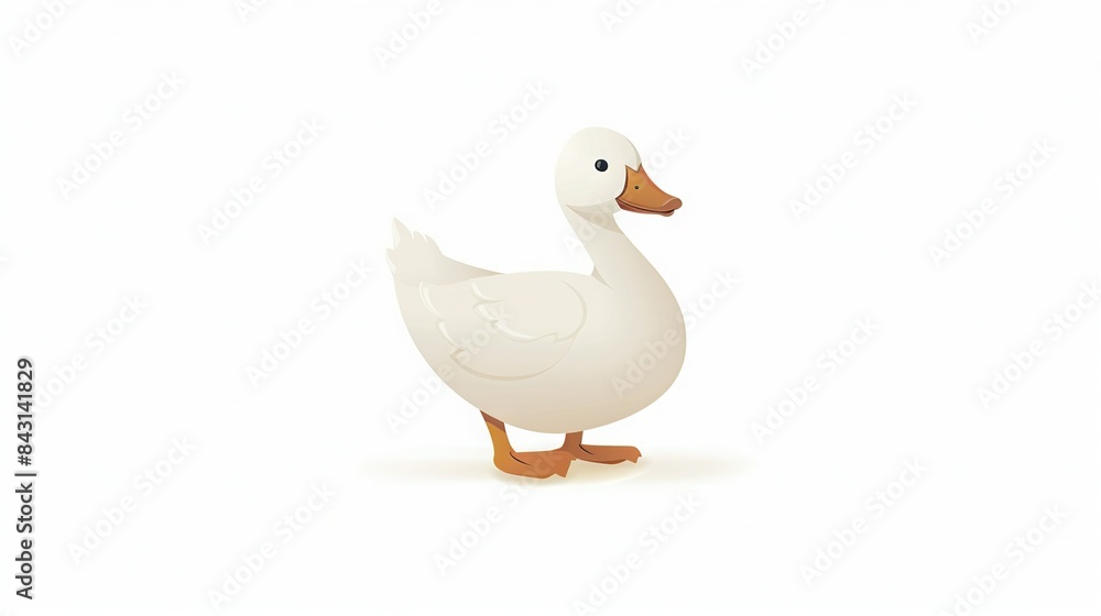 Fototapeta premium White duck with brown beak on plain white background; shadowed head