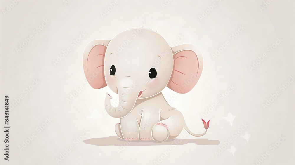 Baby elephant with trunk raised, flower in front Baby elephant with trunk raised, flower in front
