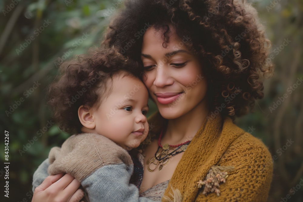 Obraz premium Loving Mother and Child Sharing Tender Moment Outdoors