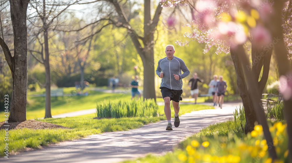 Fototapeta premium Elderly Health: Park Trail Stroll