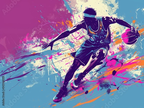 Illustration of basketball player in action.