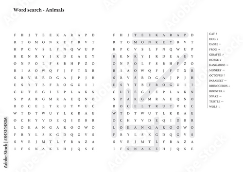 Word search - Animals photo