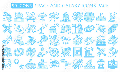 Space and galaxy blue color icon pack, related to education and technology theme. use for modern concept, web and app development. vector EPS 10..