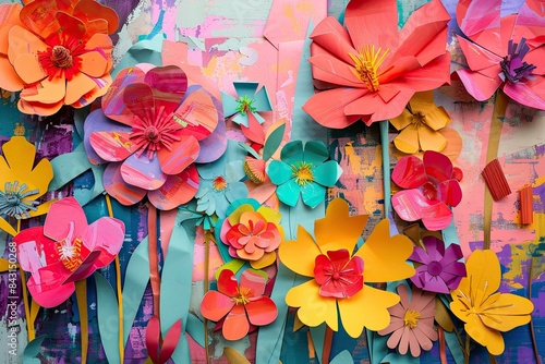 Wallpaper Mural Cut out flowers paper background. Flowers collage hand made background. Torontodigital.ca