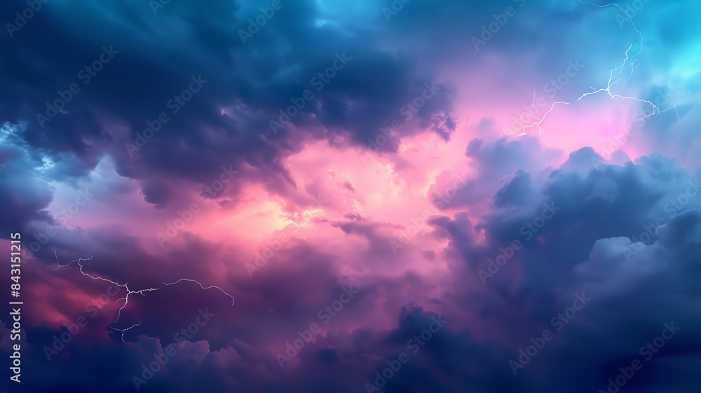 Fototapeta premium A dramatic sky filled with dark clouds and bright lightning. The perfect backdrop for a stormy night.