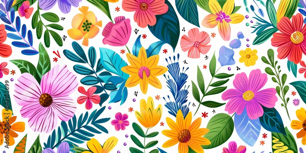custom made wallpaper toronto digitalBright and colorful flower illustration on white background