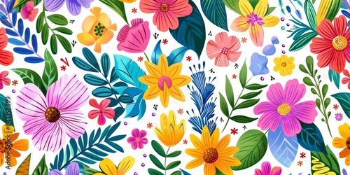 Wallpaper Mural Bright and colorful flower illustration on white background Torontodigital.ca