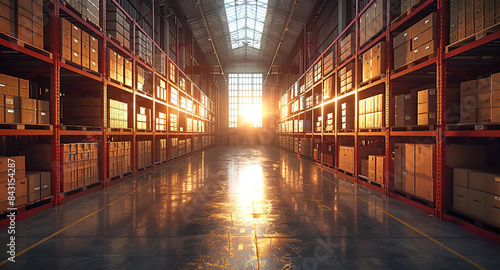 Wallpaper Mural Ware house for dry wood materials, big storage with shelves industrial interior Torontodigital.ca