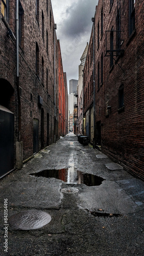 Gloomy Rainy views of Downtown Seattle Alley
