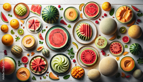 Vibrant Melon Slices on Various Plates