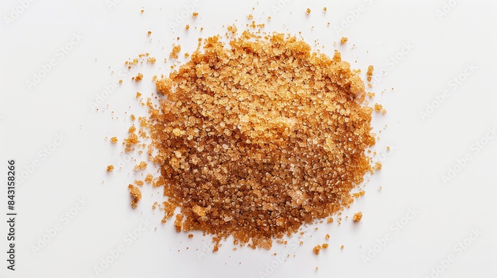Brown sugar mound on white background seen from above Brown sugar mound on white background seen from above