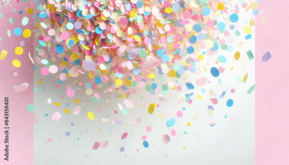 Large pieces of pastel confetti falling from the top down on a pure white background Large pieces of pastel confetti falling from the top down on a pure white background