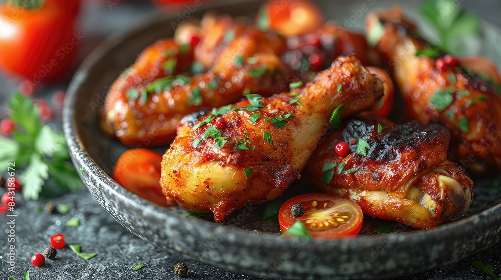 Delicious Fried Chicken Wings and Legs Served with Fresh Vegetables - Perfect for Fast Food Lovers Delicious Fried Chicken Wings and Legs Served with Fresh Vegetables - Perfect for Fast Food Lovers